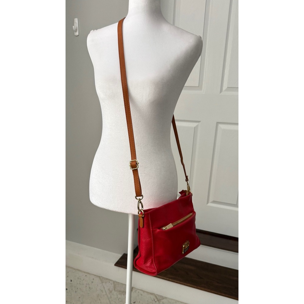 Valentina Red Pebbled Leather Crossbody Bag Gold Hardware Italian Made Handbag - Picture 2 of 13
